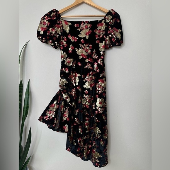 AUTUMN ADEIGBO Rosalie velvet sequin puff sleeve ruffle mini dress  8 NWOT - Picture 8 of 11
